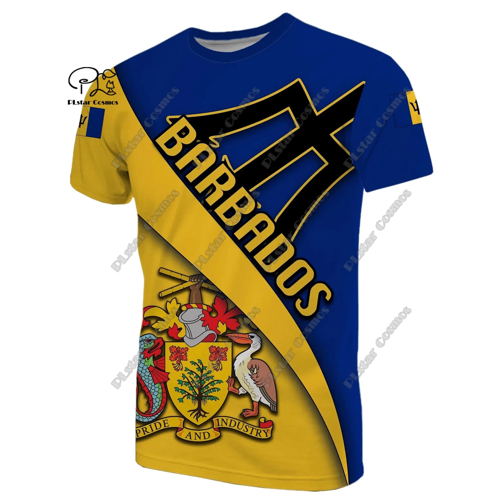 3D Printing Barbados Caribbean Country Flag Tattoo Retro Summer Harajuku Unisex Streetwear Short Sleeves Casual Fun T-Shirt   3
