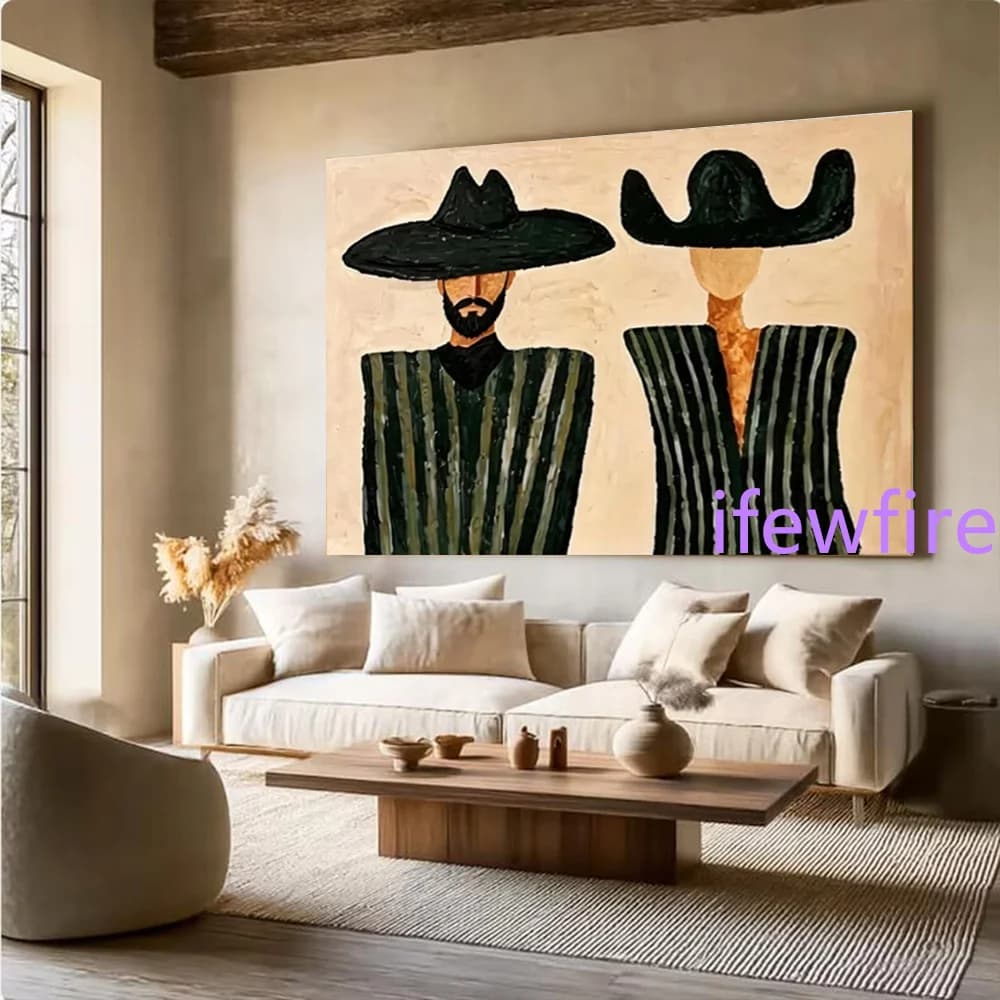 100% Handmade Abstract Oil Painting on Canvas Mural Southern French Fashion Figures Wall Art Picture for Living Room Decor Image