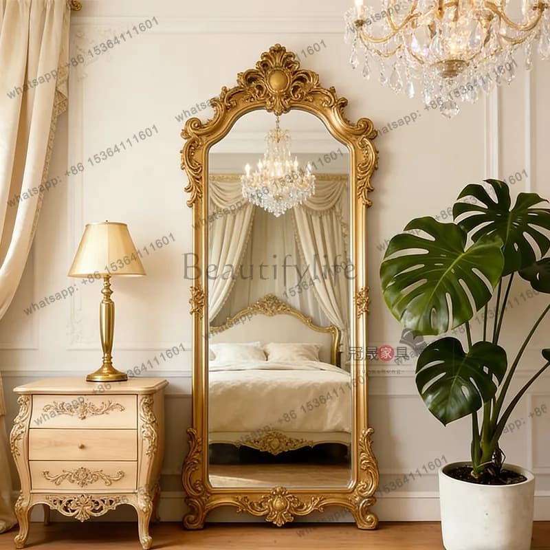 LS French carved full-body mirror retro luxury villa home living room floor-to-ceiling European-style large mirror