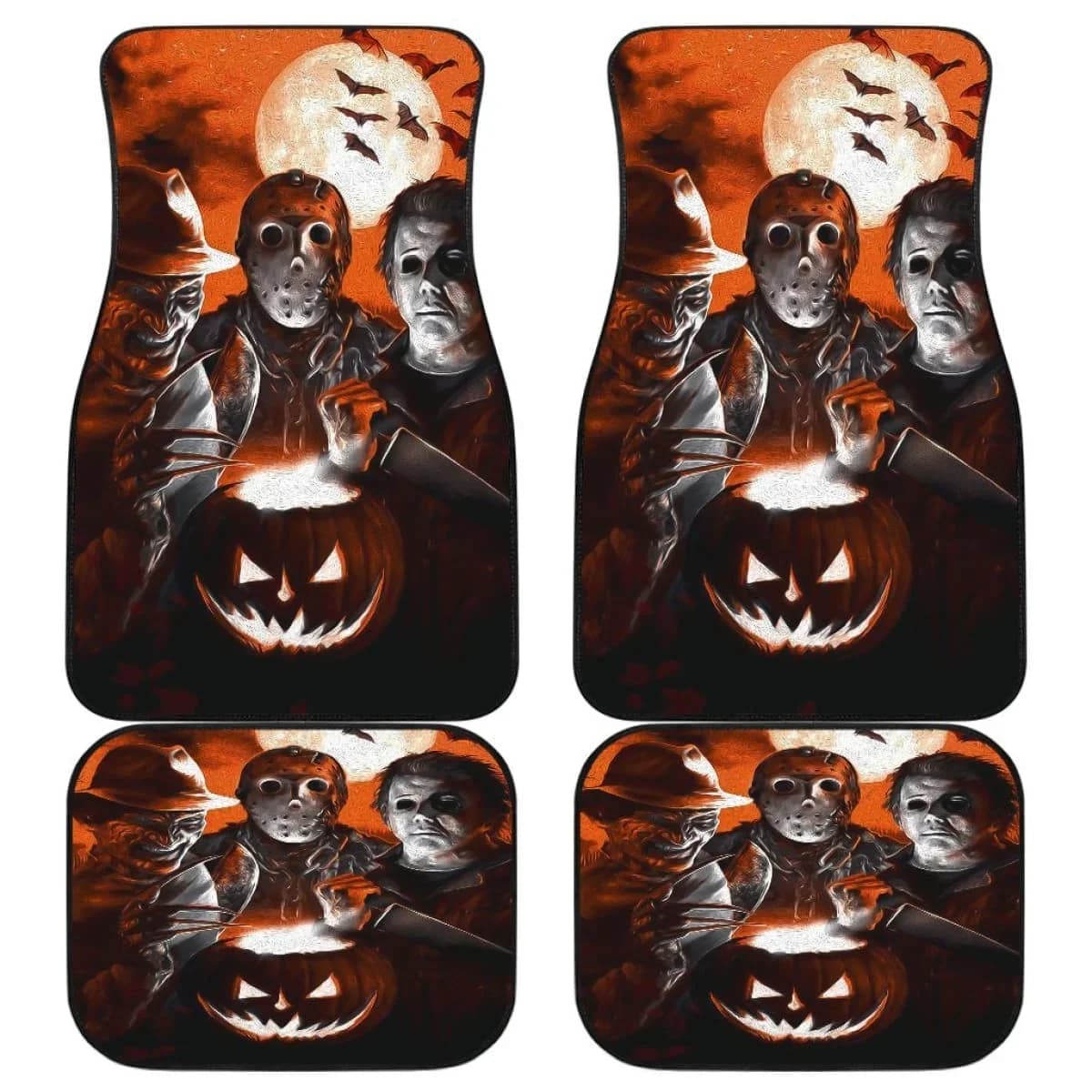 Jason Voorhees Freddy Krueger Michael Myers Horror Car Floor Mats Universal Fit Full Set 4-Piece Front & Rear Car Floor Mats