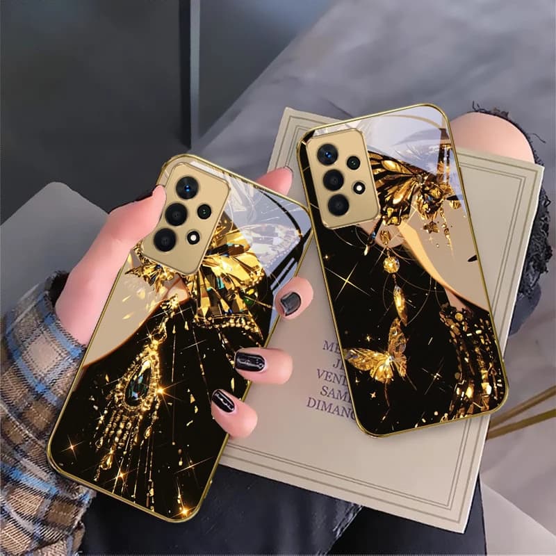 Golden Butterfly Art Sense For Samsung A16 A15 A14 A13 A12 A26 A25 A23 A22 A21s A36 A35 A34 A33 A32 31 52 73 72 glass phone case