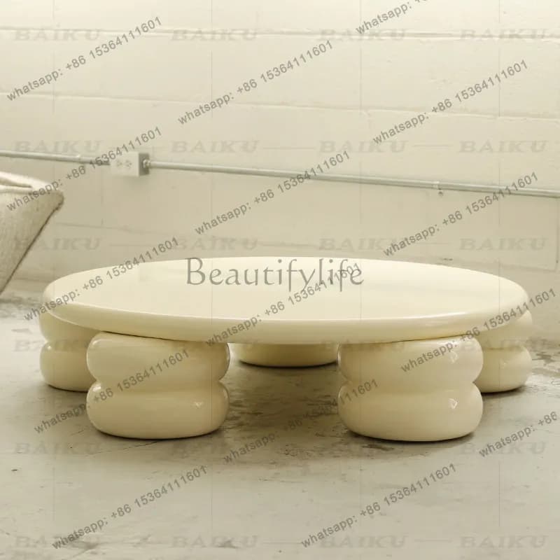 YJ Nordic cream donut coffee table, home small apartment, solid wood bright round table, B&B round coffee table