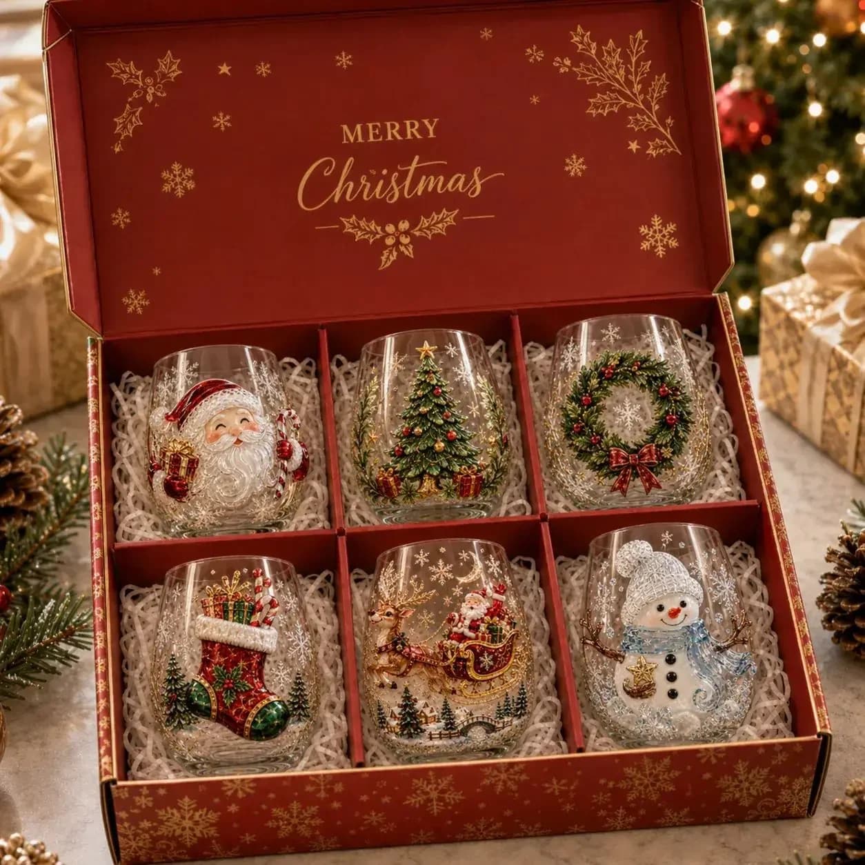 High borosilicate glass painted Christmas cup Santa Claus snowman wine glass holiday gift