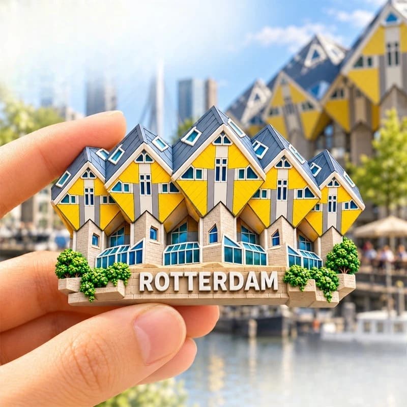 Rotterdam Cube Houses Fridge Magnet - Striking 3D Dutch Architecture Souvenir Unique European Gift for Travel & Modern Decor