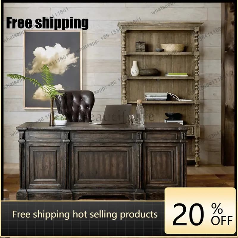 hot  American solid wood bookcase hand-carved retro and old display storage cabinet