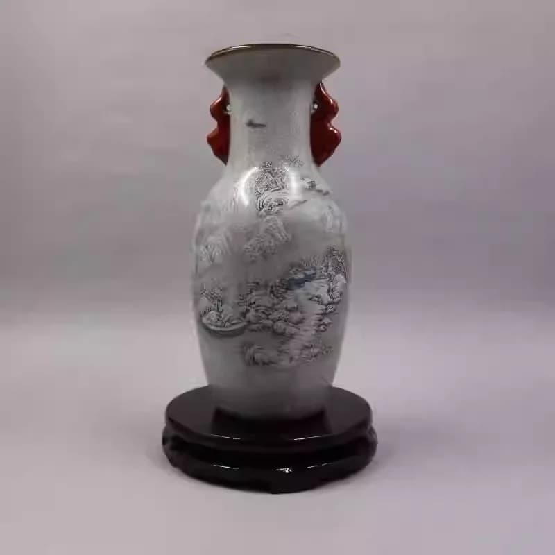 Famille Rose Snow Scene Vase Crackle Elephant Ear Retro Antique Home Cabinet Decor Collectible