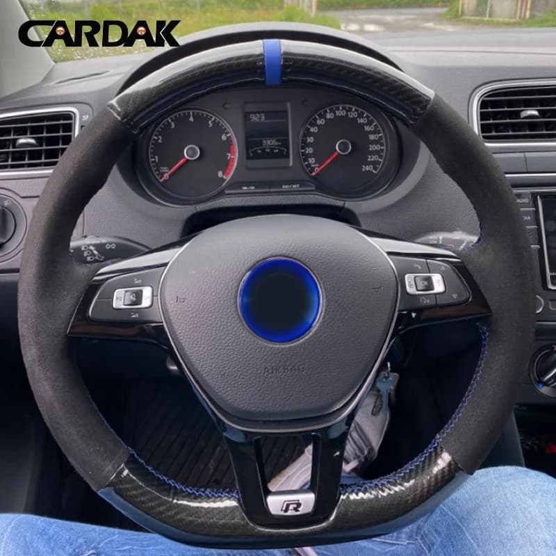 CARDAK DIY Black Suede Carbon fibre Leather Car Steering Wheel Cover Braid For Volkswagen Vw Golf 7 Mk7 Polo jetta Passat B8