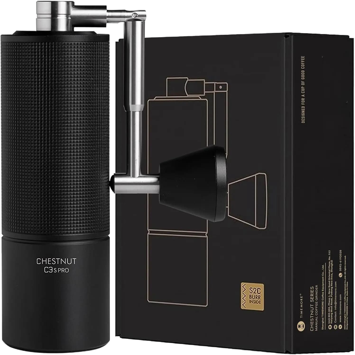 ^For Chestnut C3S Pro Manual Coffee Grinder, Stainless Steel S2C Conical Burr Coffee Grinder, Hand Coffee Grinder with Foldable
