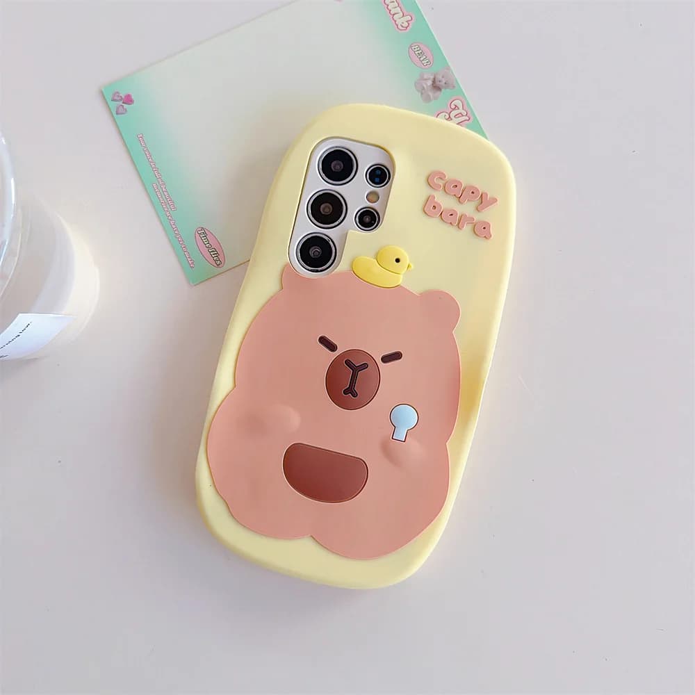 Trendy Cute 3D Pastel Capybara Duck Phone Case for 17 Pro Max Soft Silicone Girly Cartoon Protect Cover for iPhone 16 15 14 13