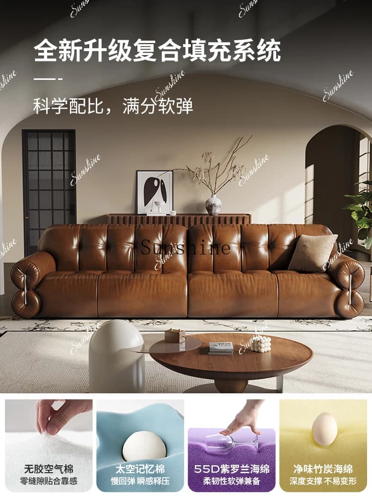 Oil wax leather, electric leather, minimalist retro living room, retractable cloud sofa bedP