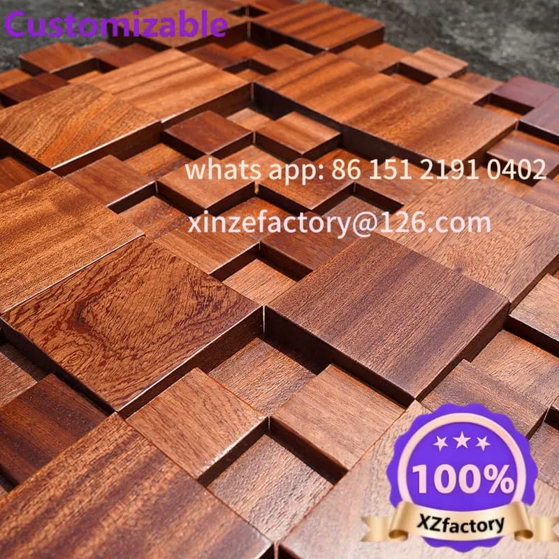 Customizable log mahogany pure solid wood size square large board mosaic TV background wall home decoration porch balcony brick