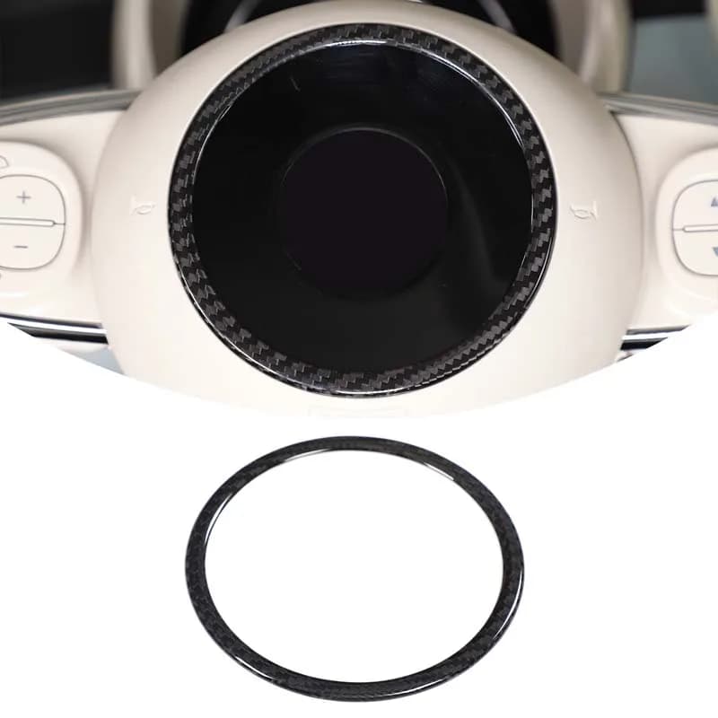 For 2008-2023 Fiat 500/Abarth Car Steering Wheel Logo Outer Decoration Ring True Carbon Fiber Car Modification Accessories