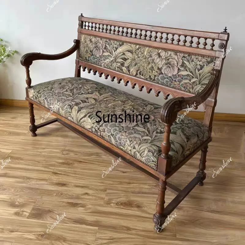 American retro solid wood sofa chair old carved studio fabric leisure