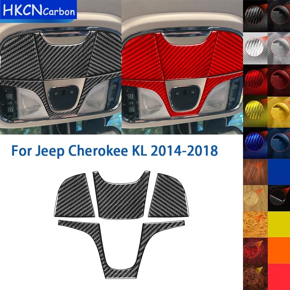 For Jeep Cherokee KL 2014-2018 Accessories Real Soft Carbon Fiber Car Interior Reading Light Panel Cover Trim Sticker