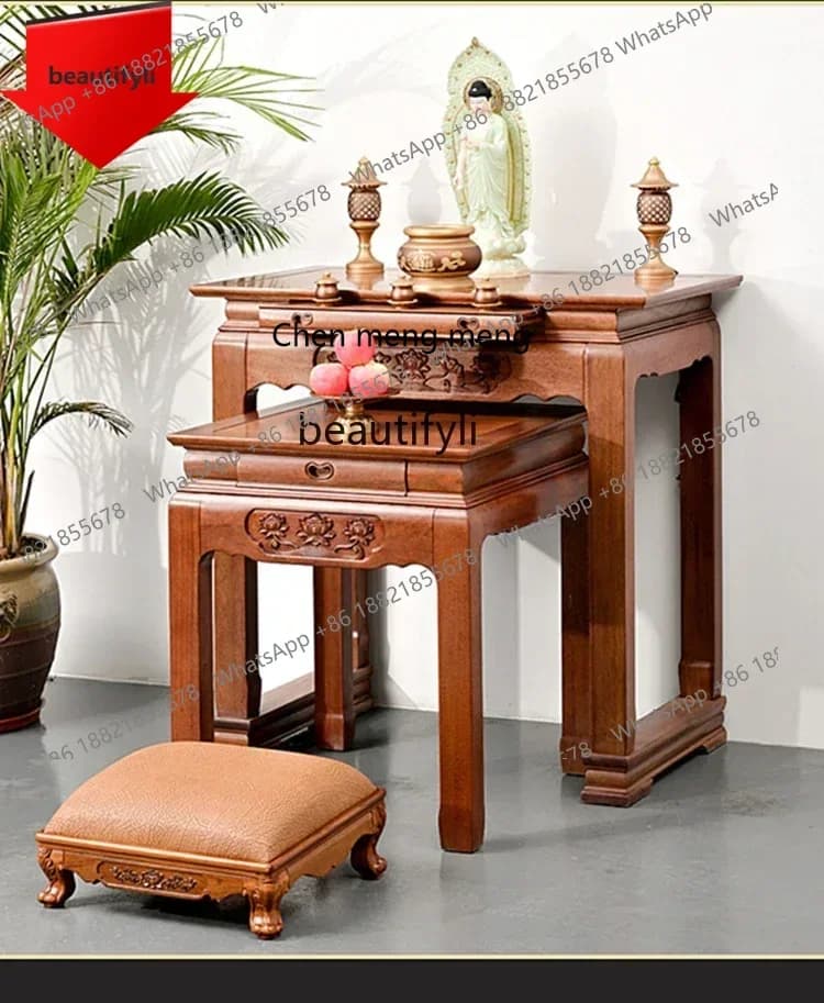D32 Solid Wood Household Incense Burner Table Altar Light Luxury Modern Table for God of Fortune Incense Prayer Altar Table
