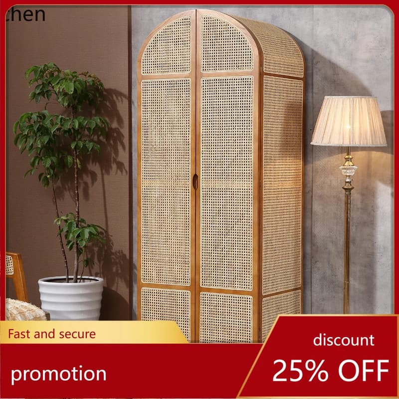 ZMLsolid wood rattan woven casual rattan art dress simple two-door bedroom locker