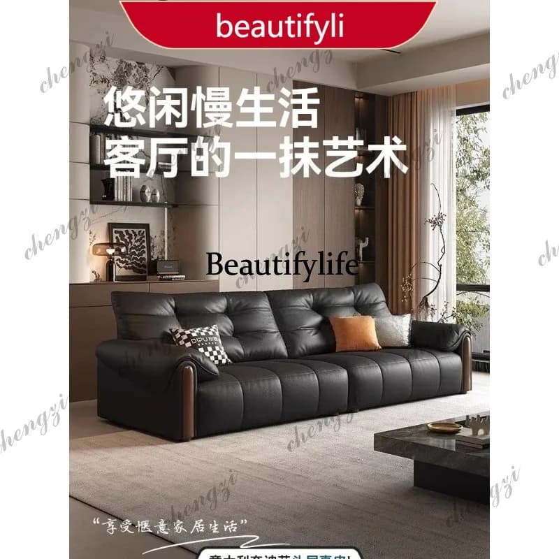45 Luxury 3person Ottomans Sectional Sofa Neoclassical Solid Wood Decoration Retro First Layer Cowhide Sofa Living Room Couch