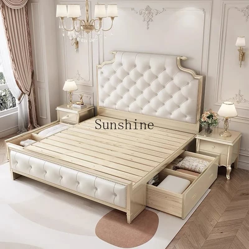 American light luxury solid wood, double, master bedroom, cream wind wedding bed, simple and durable
