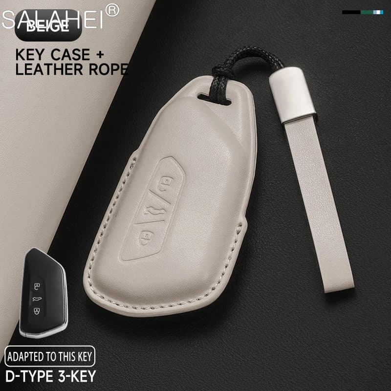 Leather Car Key Case Cover For Volkswagen Golf8 MK8 Octavia MK4 Seat Leon MK4 Smart Remote Key Protective Shell Keychain Pendant