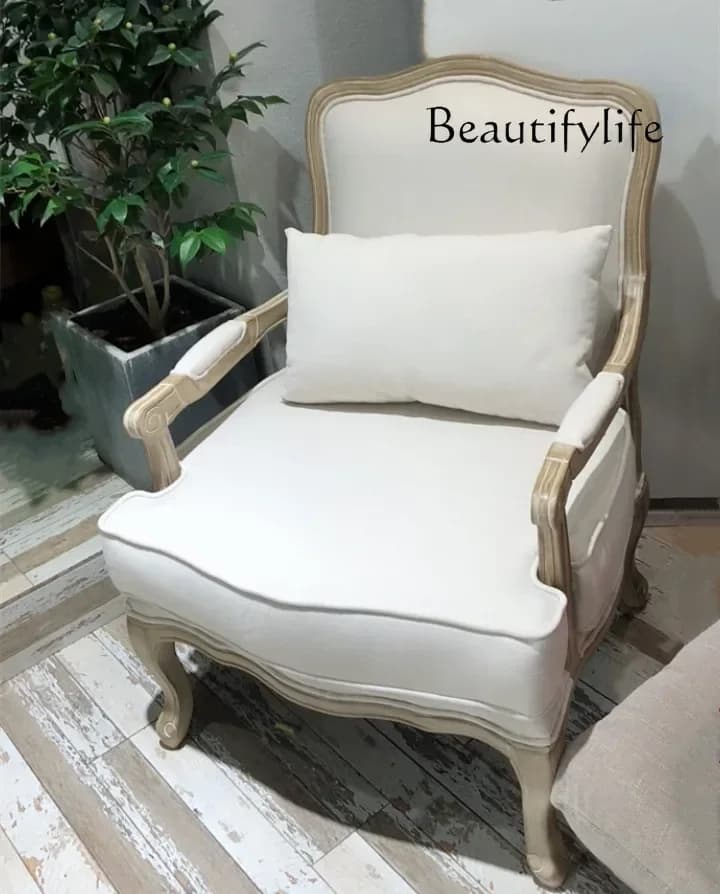 A44 Q Retro solid wood single sofa American French fashion living room tiger chair study casual sofa chair designer
