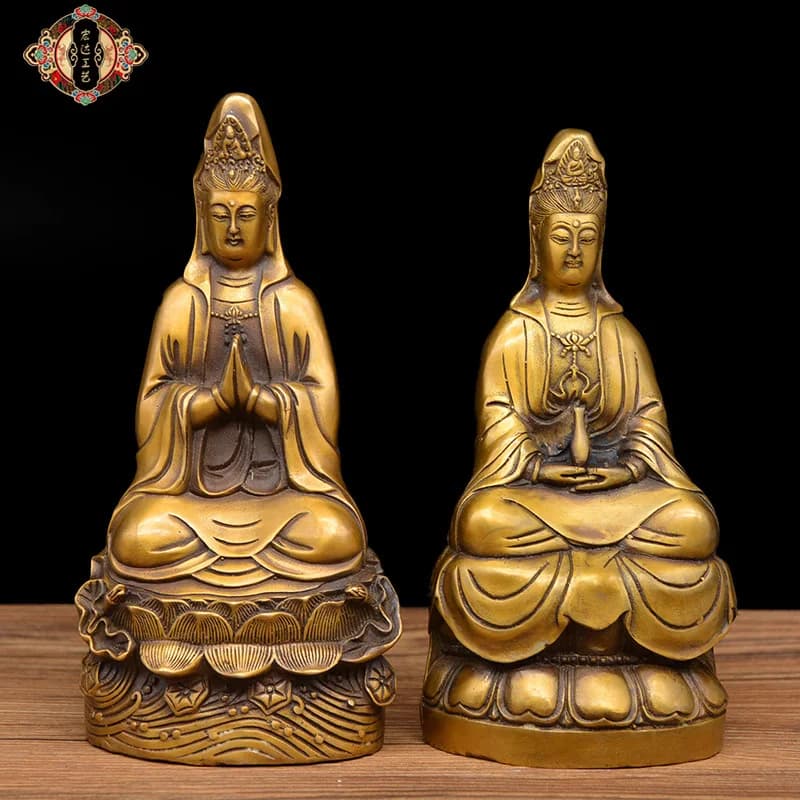 Brass base, Buddha statue, copper lotus Guanyin ornament