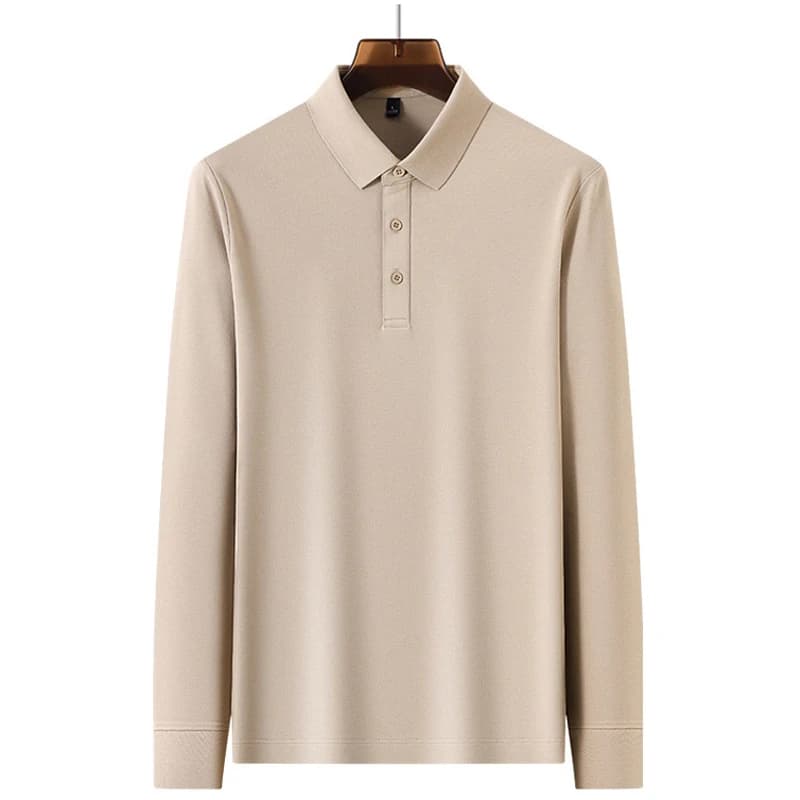 Fall Winter Pure Cotton Men's Polo Shirt High Quality Business Casual Solid Color Men's Formal Polo Shirt