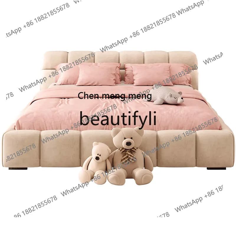 Puff bed simple soft bag fabric bed modern Italian cream tatami light luxury master bedroom flannel double bedH