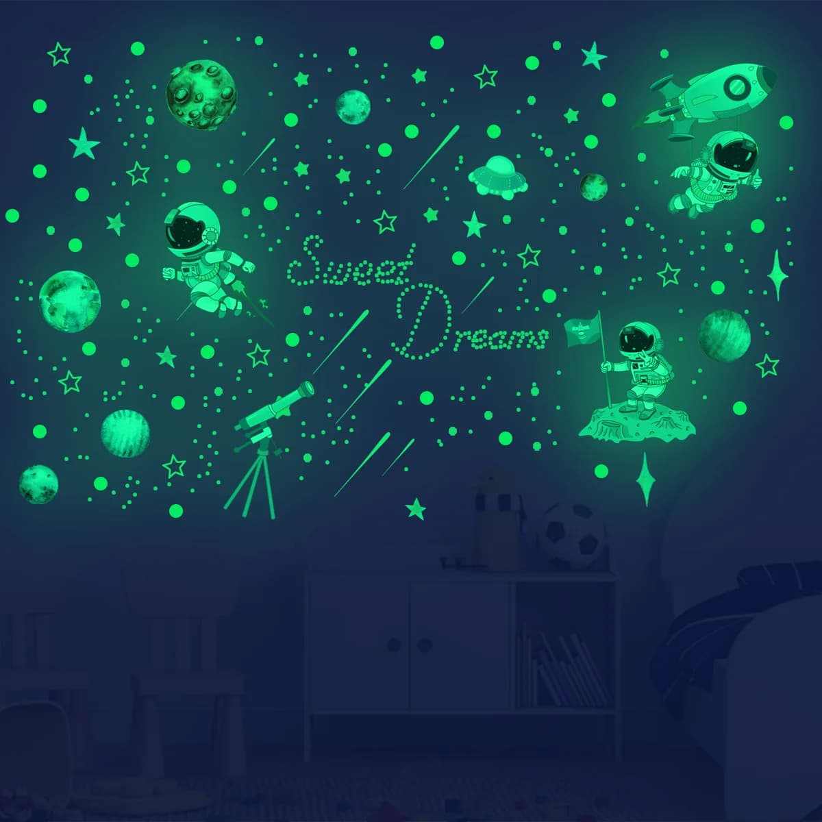 842Pcs Glow in The Dark Stars Wall Stickers Glowing Stars for Ceiling Luminous Planet Spaceship Wall Decals DIY Kids Room Decor
