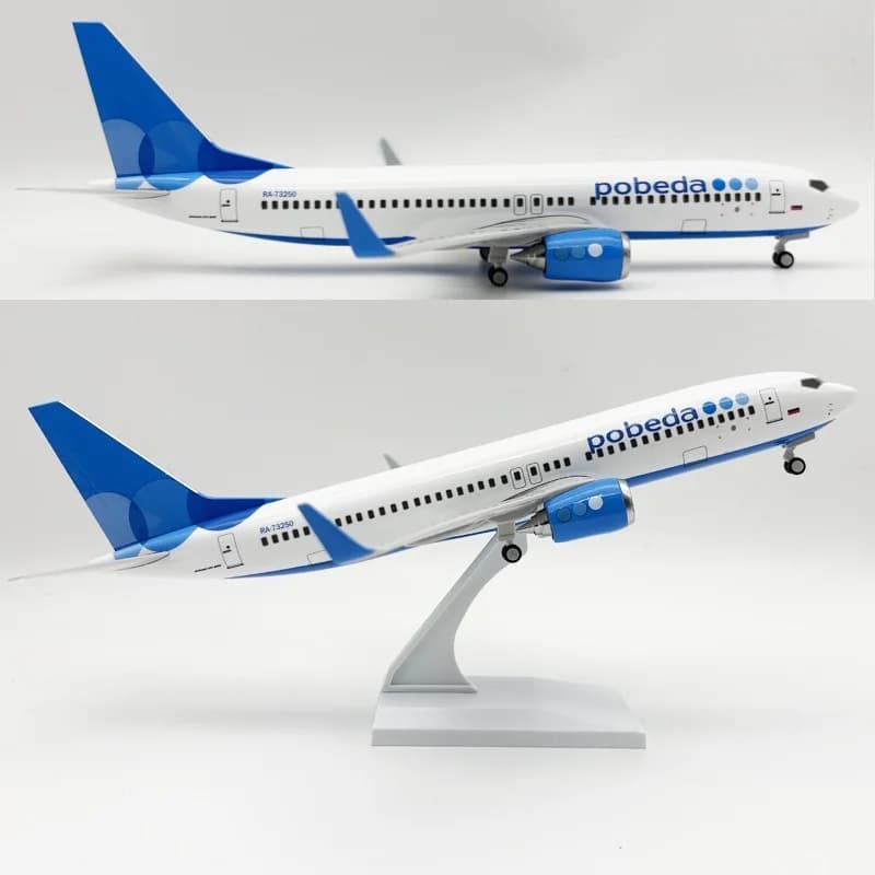 B737 Model Aircraft Russia Victory Airways With Wheel Resin Airplane Model Pobeda Plane 30CM Display Collection