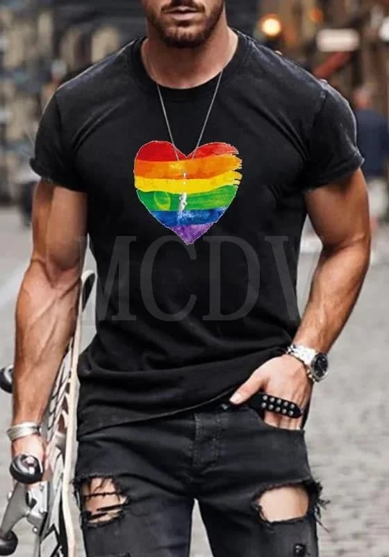 Summer Men's Rainbow Flag Glasses T-Shirt The Colorful The Best He Him Hole LGBT 3D Printed T Shirt