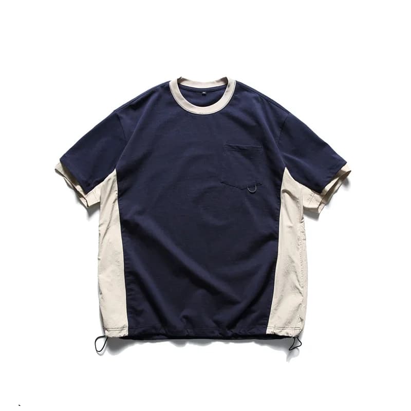 Summer New Japanese Trendy Cityboy Round Neck T-shirt Men's Outdoor Loose Short Sleeve Tops Neutral T-shirt with Adjustable Hem