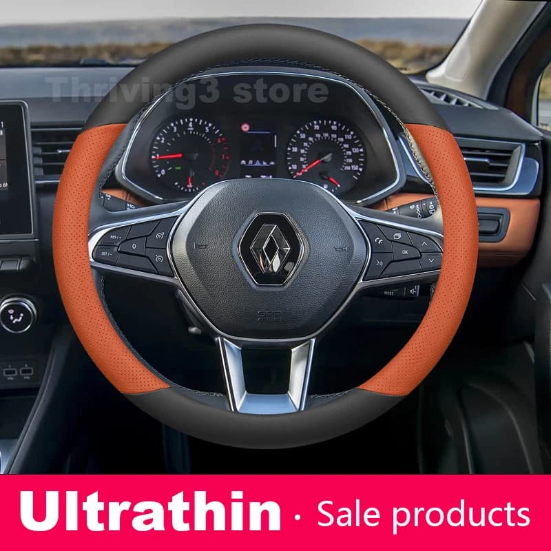 Leather Car Steering Wheel Cover For Renault Clio Grand Kangoo Twingo Cuptur Kwid Symbioz Megane Auto Steering Wheel Accessories