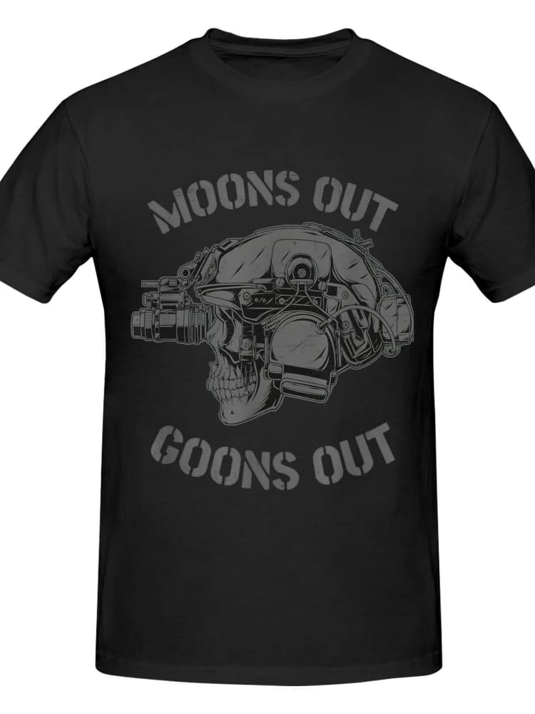 Moon's Out Goons Out Tactical Skull & Mechanical Graphic -100% cotton summer casual short sleeve O-neck printed men's T-shirt.