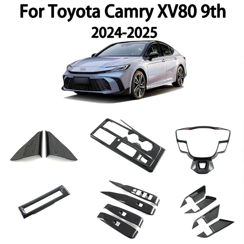 For Toyota Camry XV80 9th Gen 2024 2025 Carbon Fiber Center Console Trim Cup Holder Frame Steering Wheel Decal ABS Interior Trim