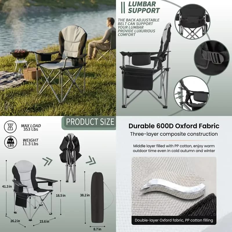 Heavy Folding Camping Chair with 4 Can Cooler Bag Portable Chair Outdoor Chair for Fishing Beach
