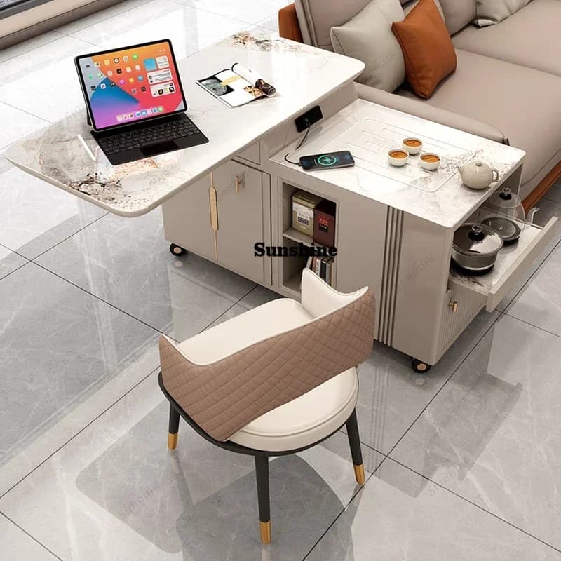 Wheels Storage Design Coffee Table Aesthetic Wood Unique White Salon Coffee Table Modern Minimalist Muebles De SalafurnitureY