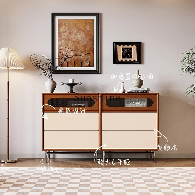 Medieval style solid wood chest, living room against the wall, high-end small apartment, bedroom, bedside storage  FT