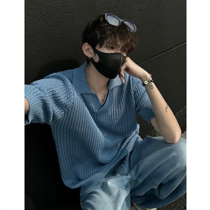 Knitted Short Sleeve Boys Summer American High Street POLO Shirt Lapel Half Sleeve Top Pullover T-Shirt