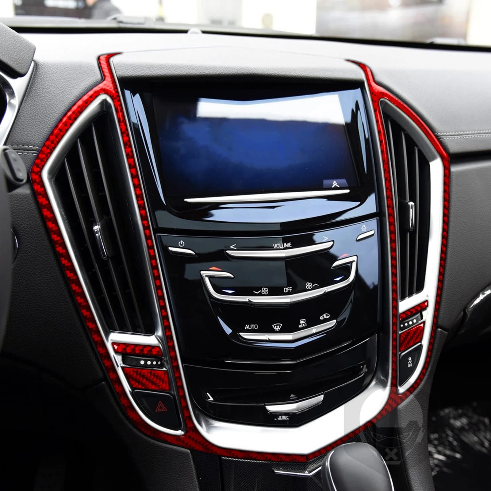 For CADILLAC SRX 2010-2012 Center Console Air Vent Kit Red Real Soft Carbon Fiber Car Interior Accessories Decoration Stickers