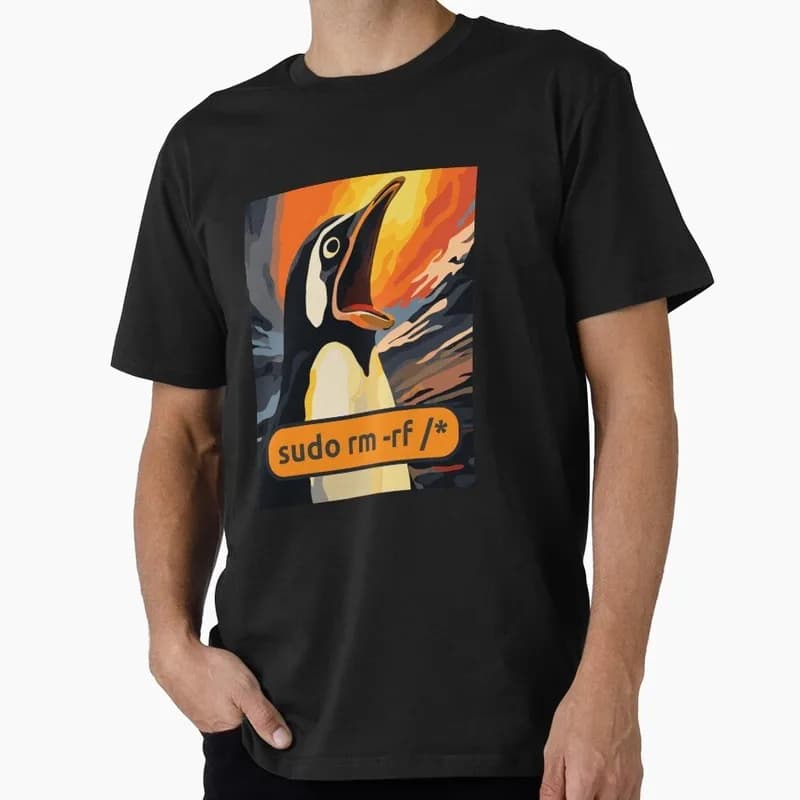 Screaming Tux Linux sudo rm -rf Kali Linux Operating System Graphic T‑Shirt Short Sleeve Tees Geek IT Developer Fan Gift Tops