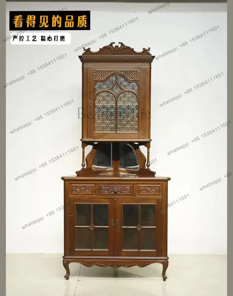 Solid wood French retro living room corner cabinet high-end small apartment medium and ancient style