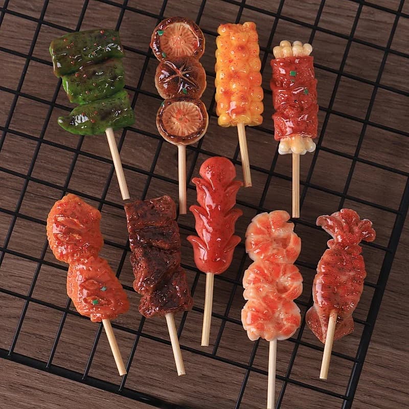 2Pcs Mini BBQ Meat Skewer Beef Shrimp Grilled Food Model DIY Resin Accessories Dollhouse Miniature Decoration Craft Supplies
