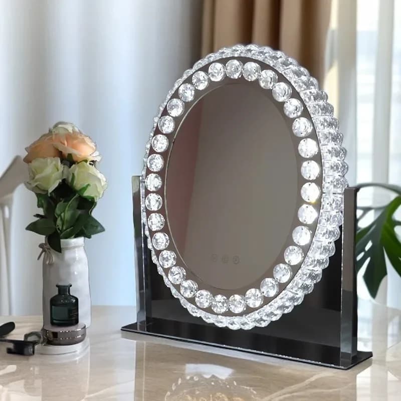 DSA-Oval 360° rotating led makeup mirror - minimalist design, illuminated, large size, perfect for home, desk, or dorm room