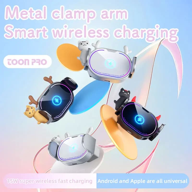 Car Phone Holder Wireless Charging Folding Screen Mobile Phone Holder Cute Devil Eyes Little Rabbit Navigation Support Car Suppl