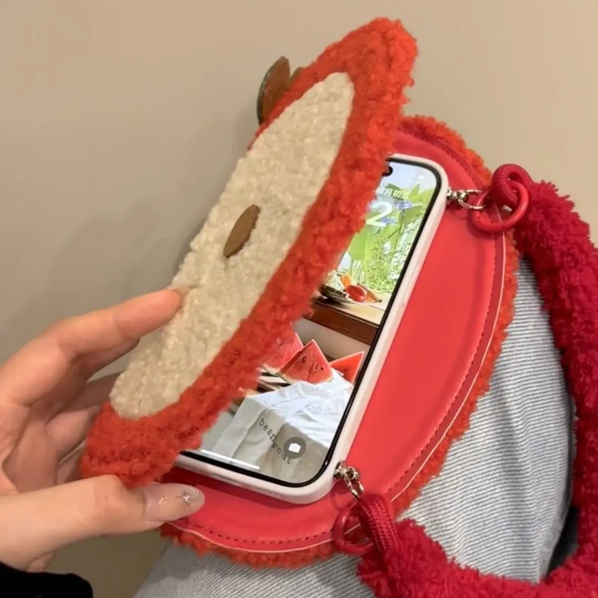Funny cute plush Apple phone case for iPhone 13, 14, 15, 16, phone case, handbag flip cover for iPhone 13, 14, 15, 16, Pro Max.