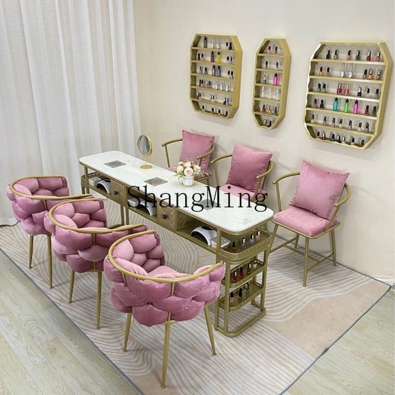 SM Nail Table Chair Set Light Luxury Single Double Three-Person Marble Vacuum Cleaner Nail Shop Table