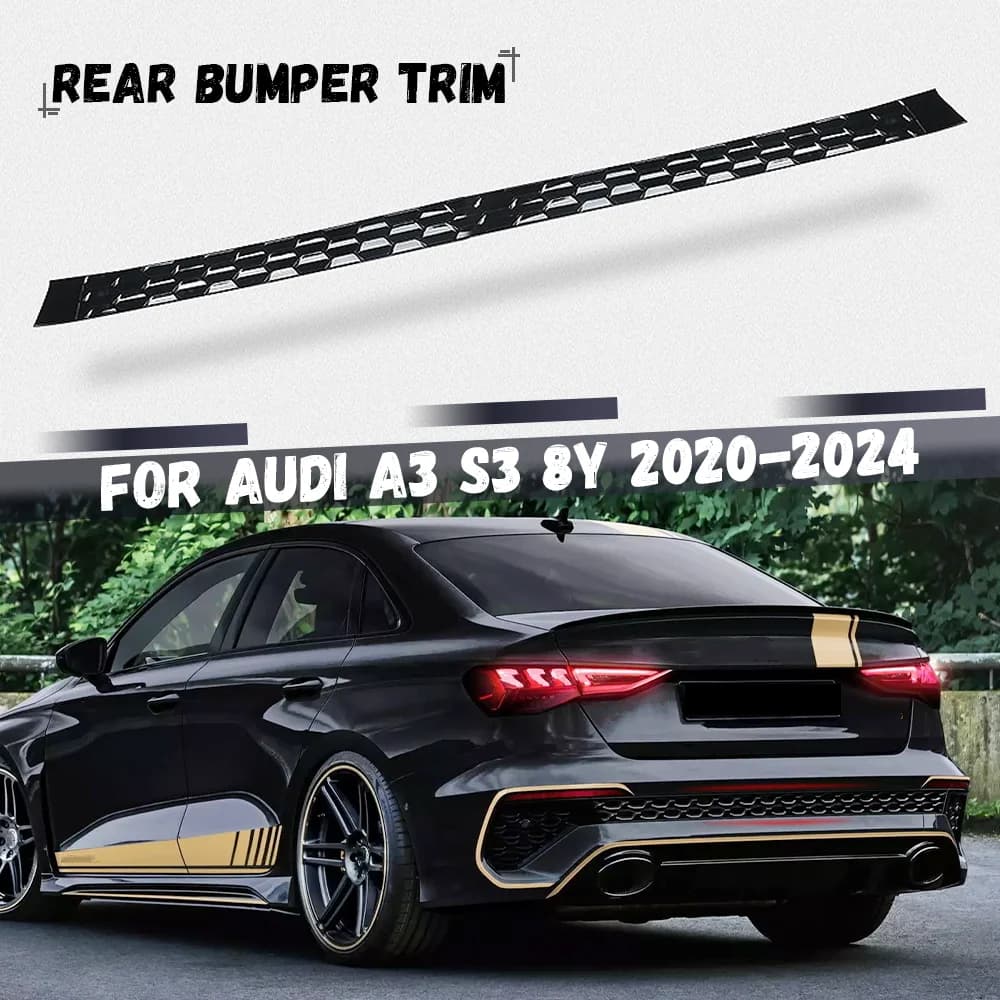 Glossy Black Car Rear Bumper Honeycomb Trim Strip Decorative Sticker For Audi A3 S3 8Y Hatchback Sedan 2020-2024