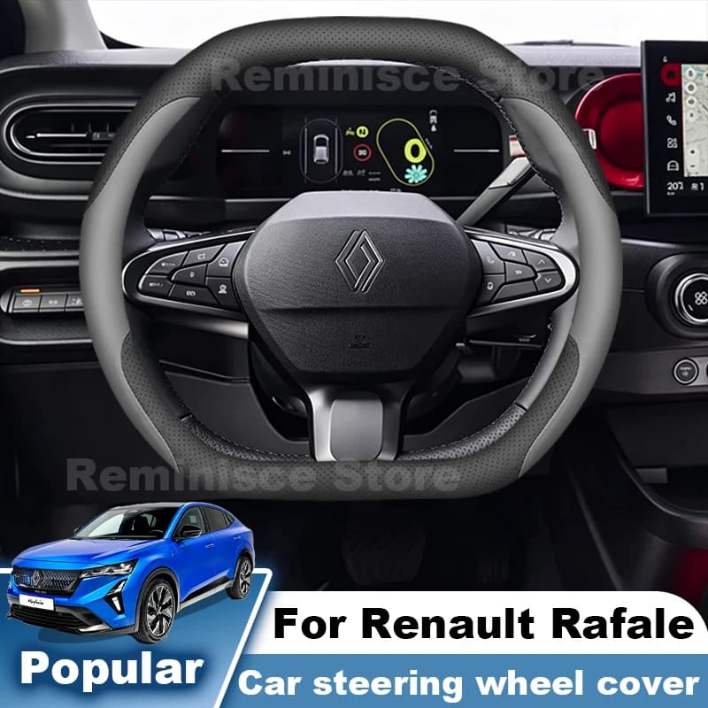 For Renault Rafale E-Tech 2023-2027 Leather Car Steering Wheel Cover Non Slip Auto Steering Wheel Renault Rafale Accessories