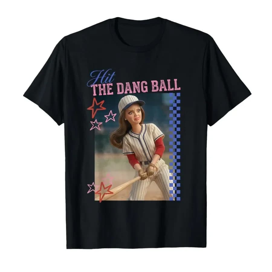 Hit The Dang Ball Funny Baseball Mom Softball Doll Face Meme T-shirt For Men Women 100% Cotton T Shirts Short Sleeve Tops 0403-1