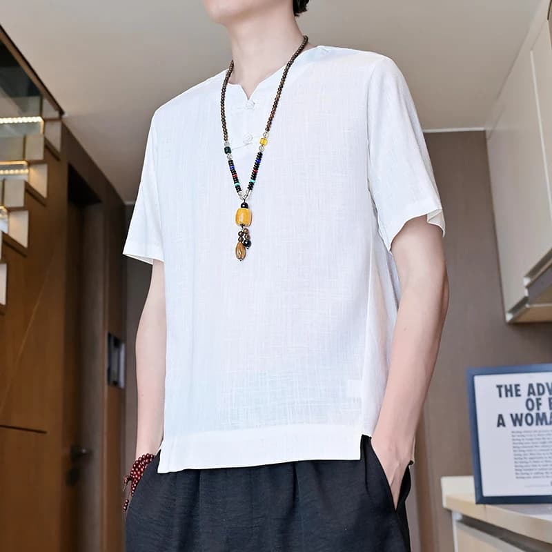 2026 Summer New Style Men's Short-Sleeved Linen T-Shirt with Round Neck and Loose Fit Shirt